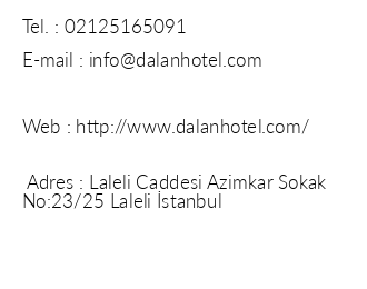Dalan Hotel iletiim bilgileri